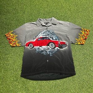 Men’s Vintage Y2K No Boundaries Flame Button Up Graphic Shirt